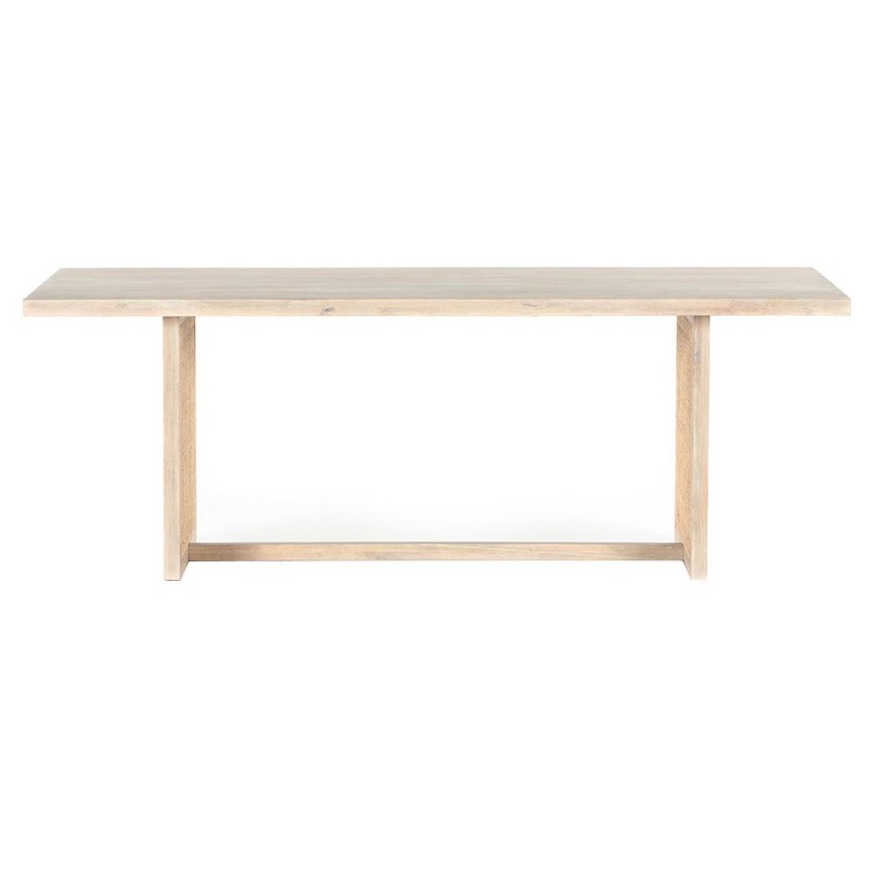 Marina Coastal Beach Whitewash Mango Wood Natural Woven Cane Dining Table - 84"W