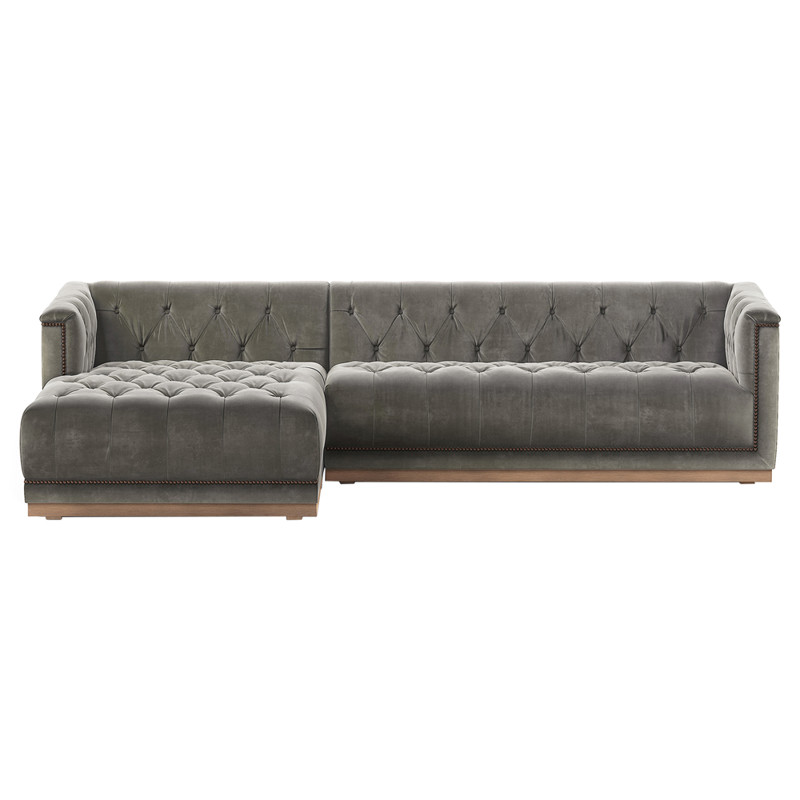 Emmy Rustic Grey Upholstered Velvet Sectional - Left Arm Facing - 109"W x 62"D