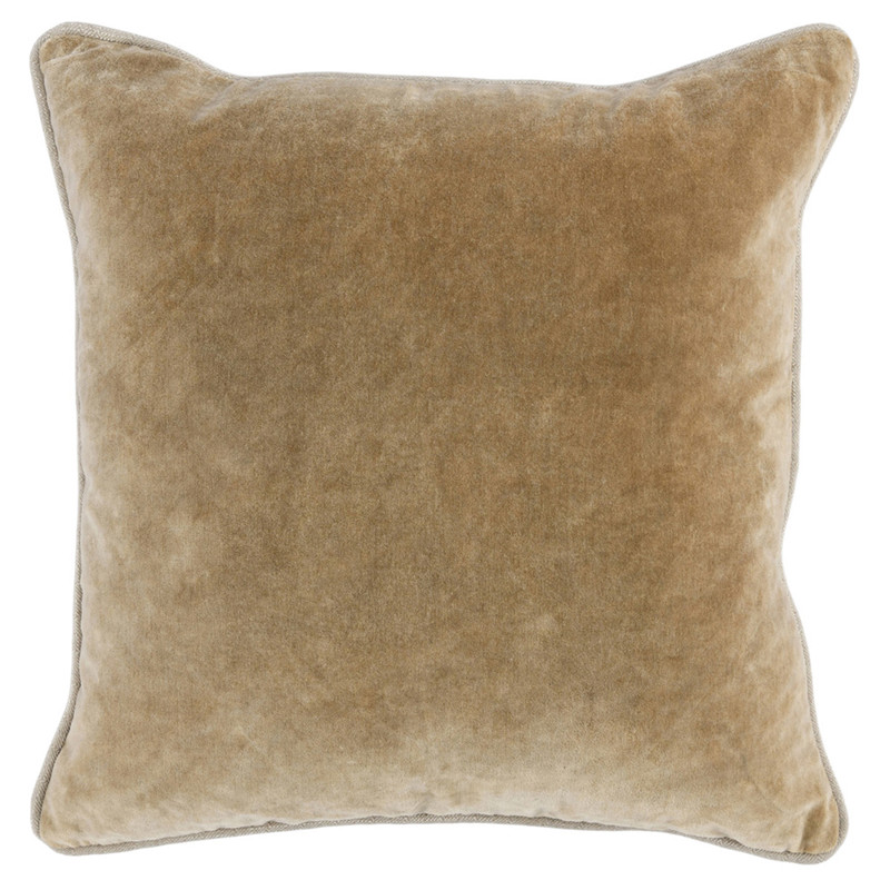Karen Mid Century Modern Natural Piping Beige Velvet Throw Pillow - 18x18