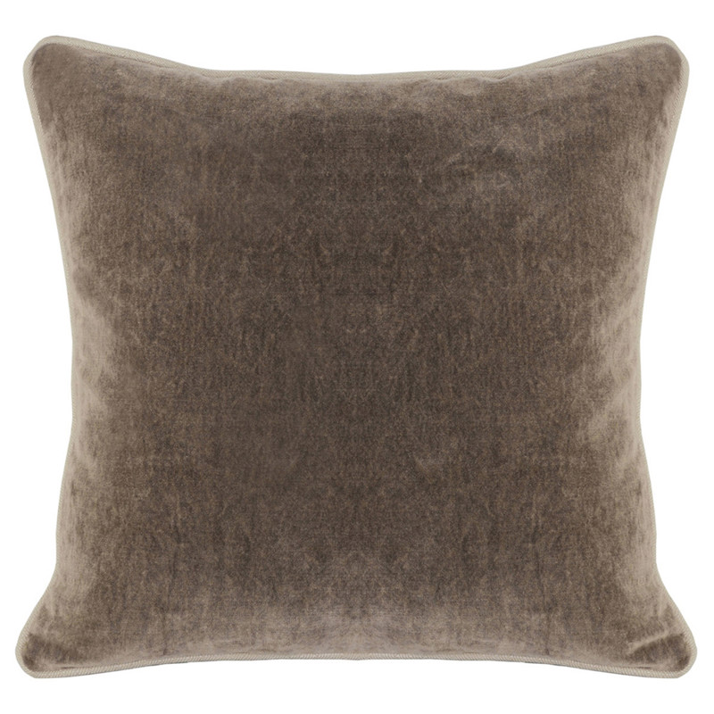 Karen Mid Century Modern Natural Piping Brown Velvet Throw Pillow - 18x18