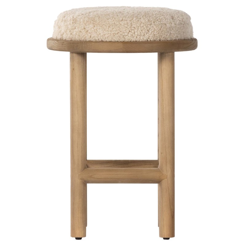 Sawyer Rustic Lodge Beige Upholstered Shearling Brown Wood Counter Stool