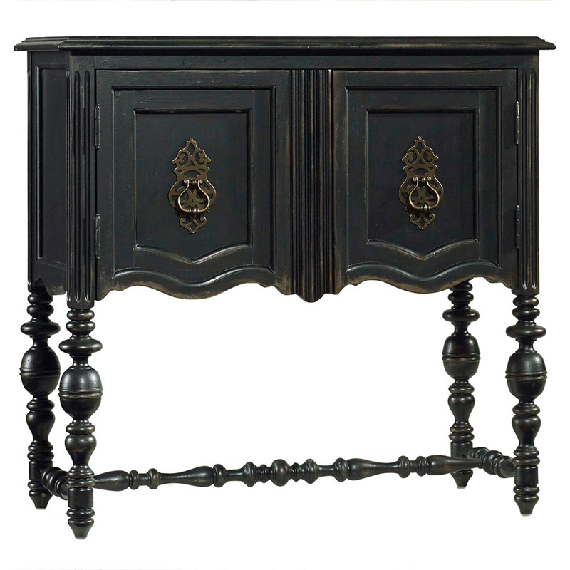 Charles French Country Distressed Black Wood Cabinet