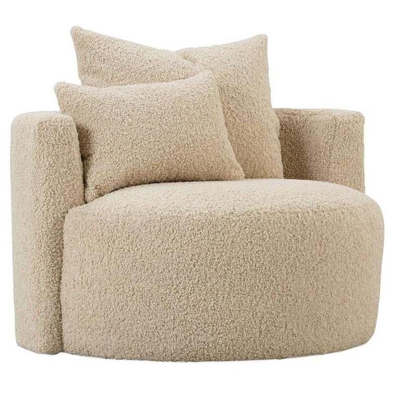 Lyzander Modern Classic Beige Upholstered Shearling Swivel Living Room Barrel Chair