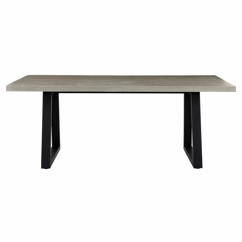 Maceo Modern Classic Grey Stone Top Black Iron Base Outdoor Dining Table - 78.75"W