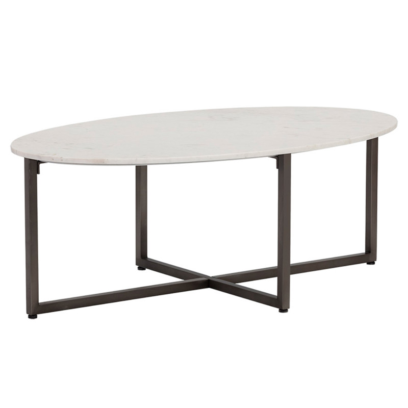 Linton Industrial Loft White Marble Top Stainless Steel Oval Coffee Table
