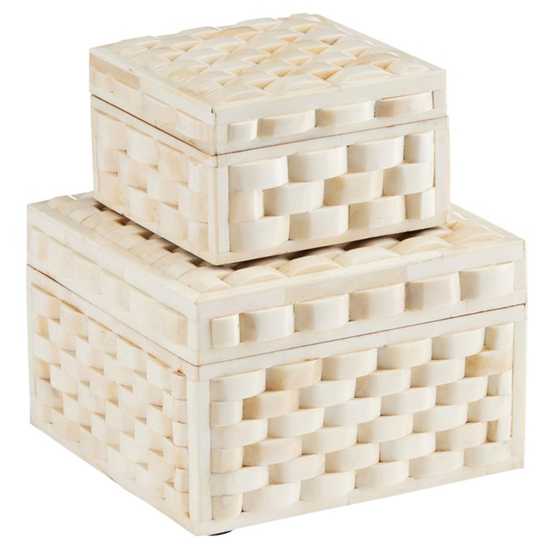 Gelianne Modern Classic Natural Bone Fluted Decorative Box - Set of 2