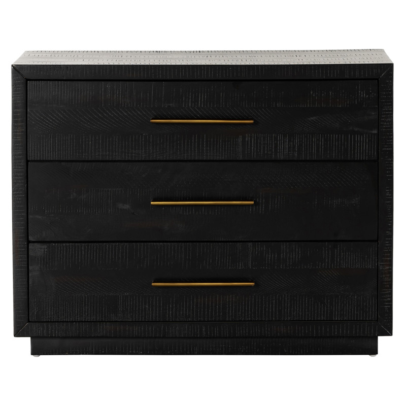 Dorwin Rustic Lodge Black Wood Brass Iron 3 Drawer Nightstand