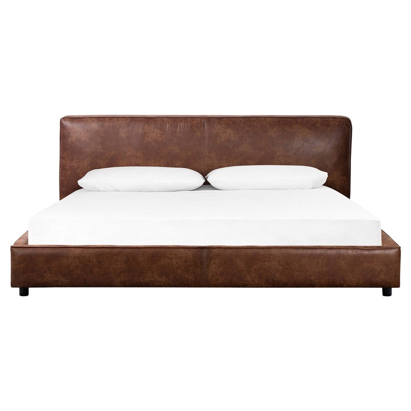 Linus Rustic Lodge Brown Upholstered Faux Leather Platform Bed - King