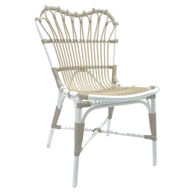 Claire Coastal Beach White Faux Rattan Woven Wicker Outdoor Dining Side Chair