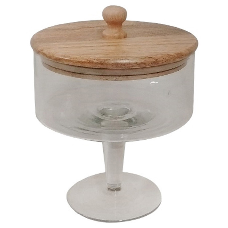 Rebecca Mid Century Modern Brown Mango Wood Clear Glass Decorative Jar - Small