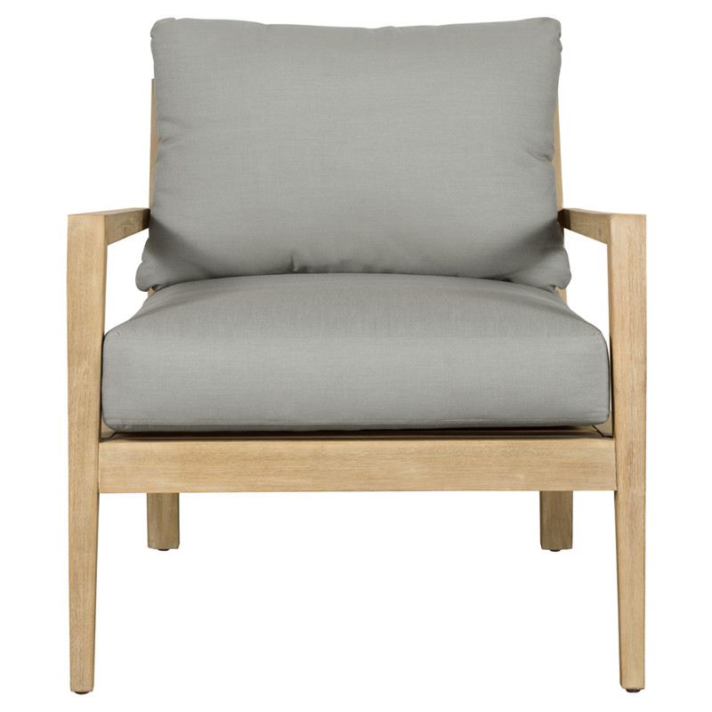 Anwar Rustic Lodge Grey Cushion Brown Acacia Wood Outdoor Arm Lounge Chair
