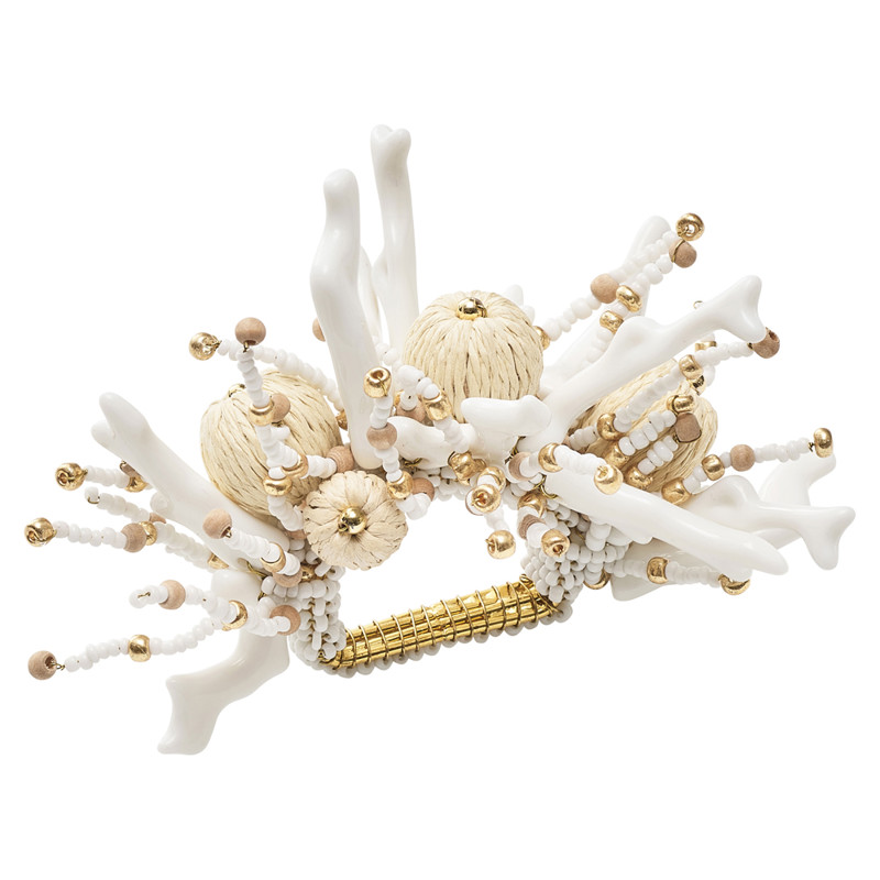 Coral Coastal White Beads Natural Wood Napkin Ring - Set of 4