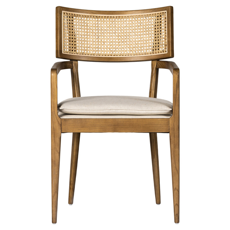 Tina Modern Beige Performance Brown Wood Frame Cane Dining Arm Chair by Four Hands
