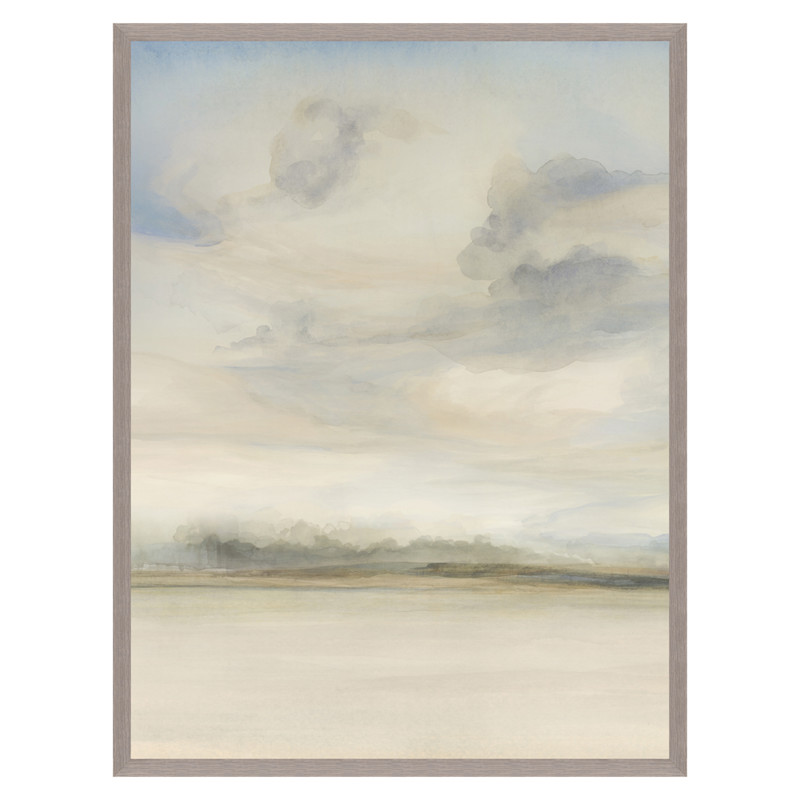 Misty French Country Blue Sky Neutral Landscape Grey Frame Painting II - 40x30