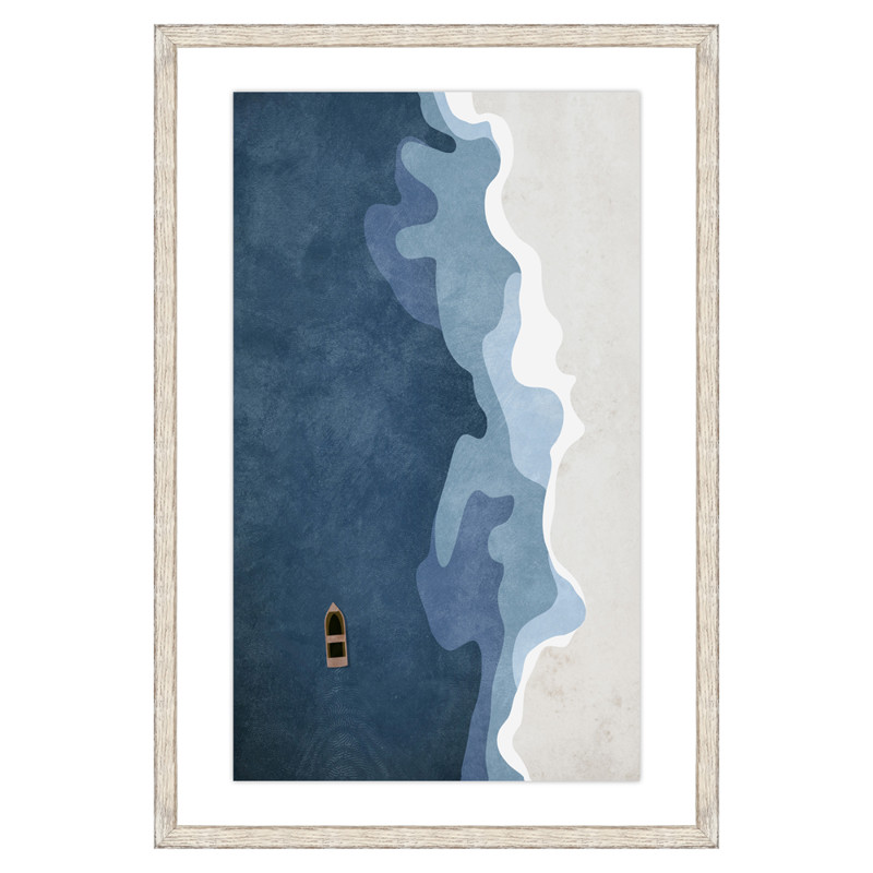 Ariel Coastal Beach Blue Top View Seascape Natural Frame Painting I - 36x24