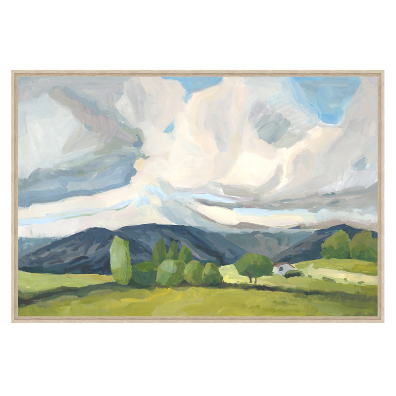 Von French Country Green Mountain Side Landscape Natural Frame Painting - 24x36