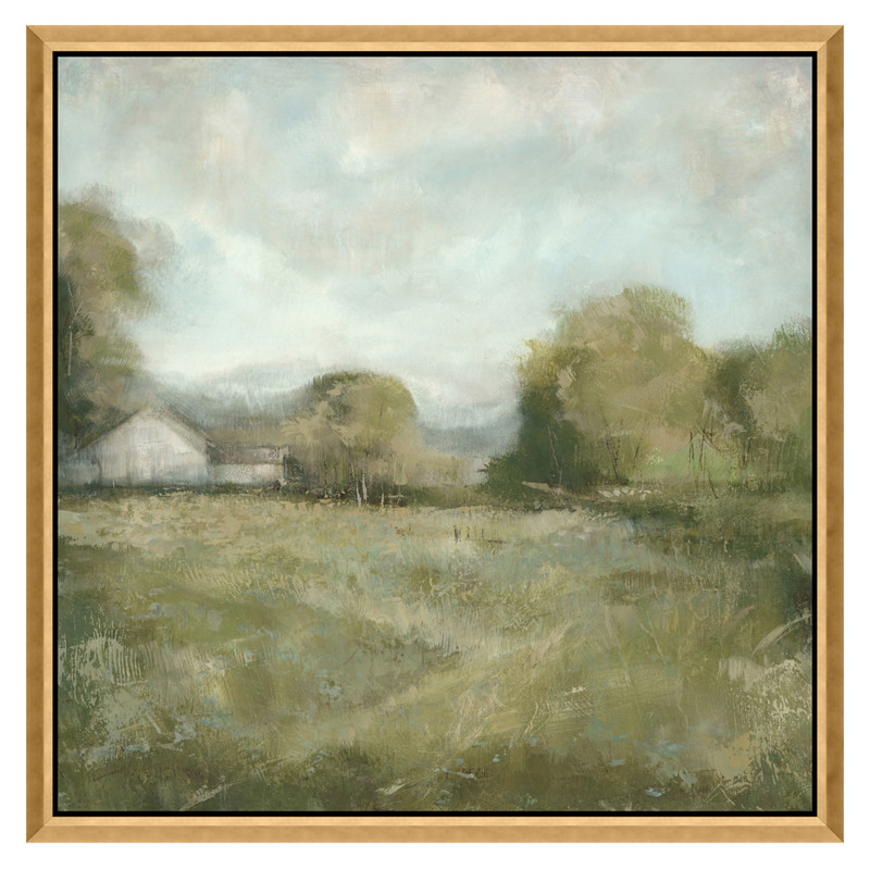 Belle French Country Green Countryside Landscape Gold Frame Painting I - 30x30