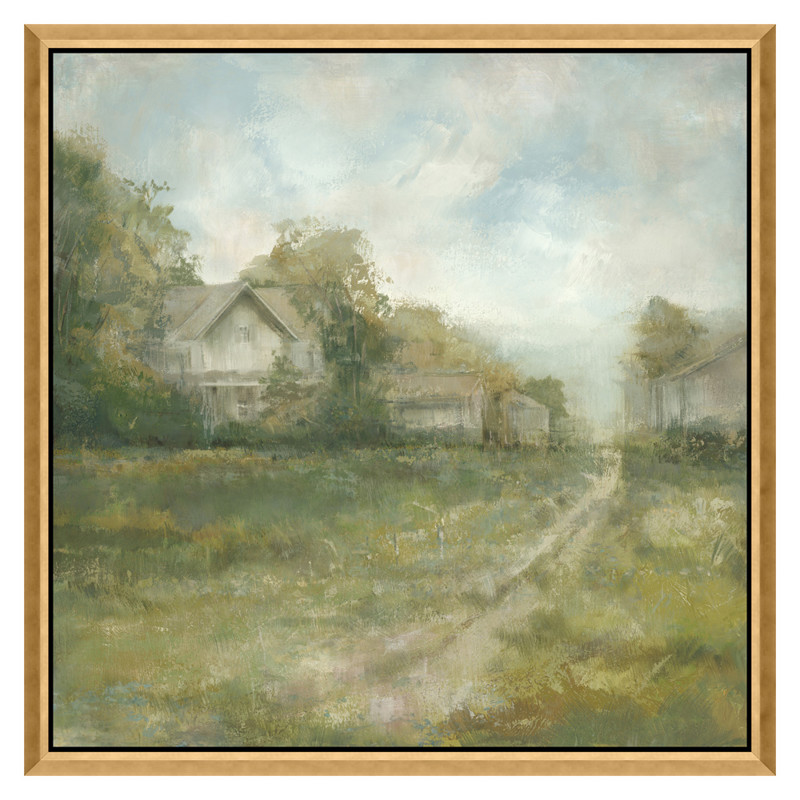 Belle French Country Green Countryside Landscape Gold Frame Painting II - 40x40
