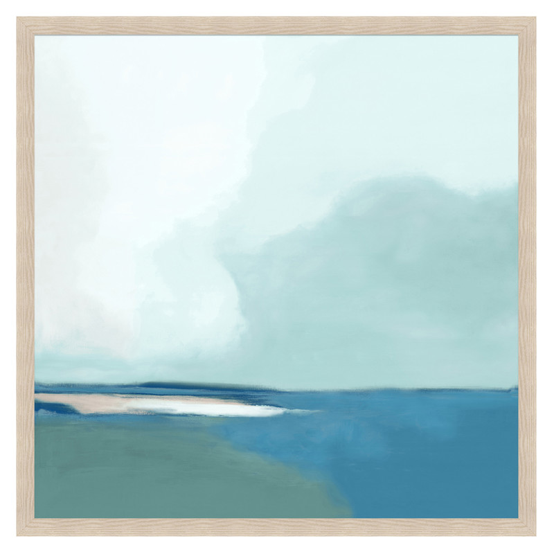 Cali Coastal Beach Blue Seascape Natural Frame Horizon Painting I - 40x40