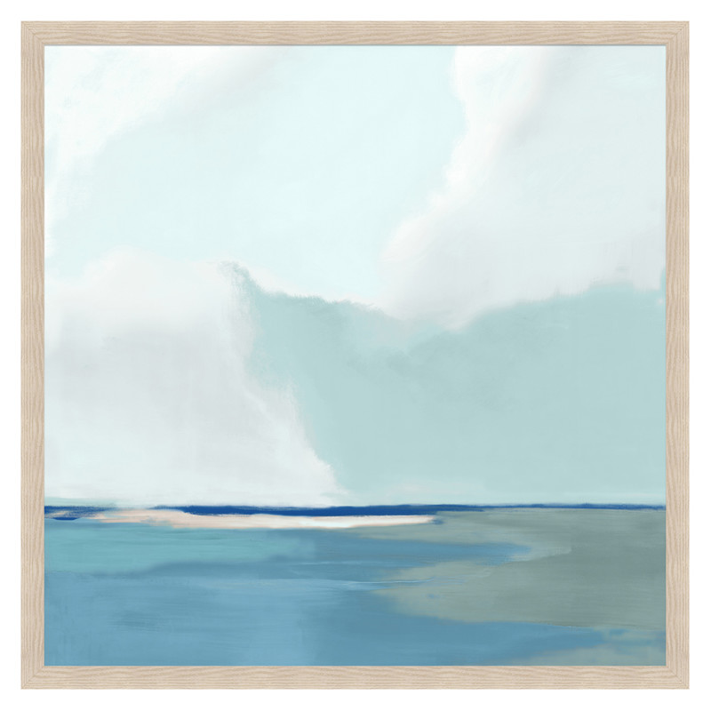 Cali Coastal Beach Blue Seascape Natural Frame Horizon Painting II - 40x40
