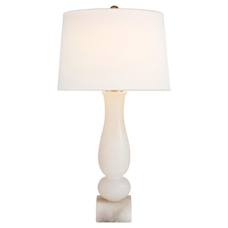 Visual Comfort Contemporary Balustrade White Alabaster Linen Shade Table Lamp