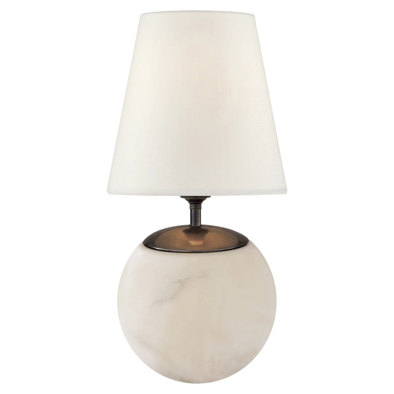 Visual Comfort Terri Modern Classic Alabaster Linen Shade Round Table Lamp - Large