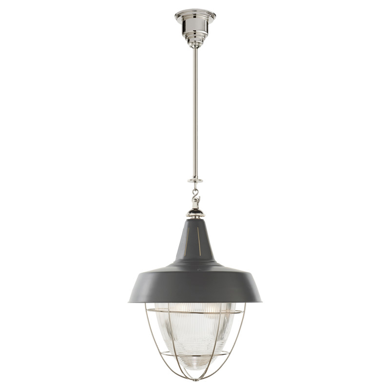 Visual Comfort Henry Polished Nickel Green Shade Prismatic Glass Hanging Light