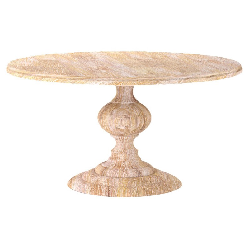 Frida French Country Whitewash Brown Mango Wood Round Dining Table - 60"W
