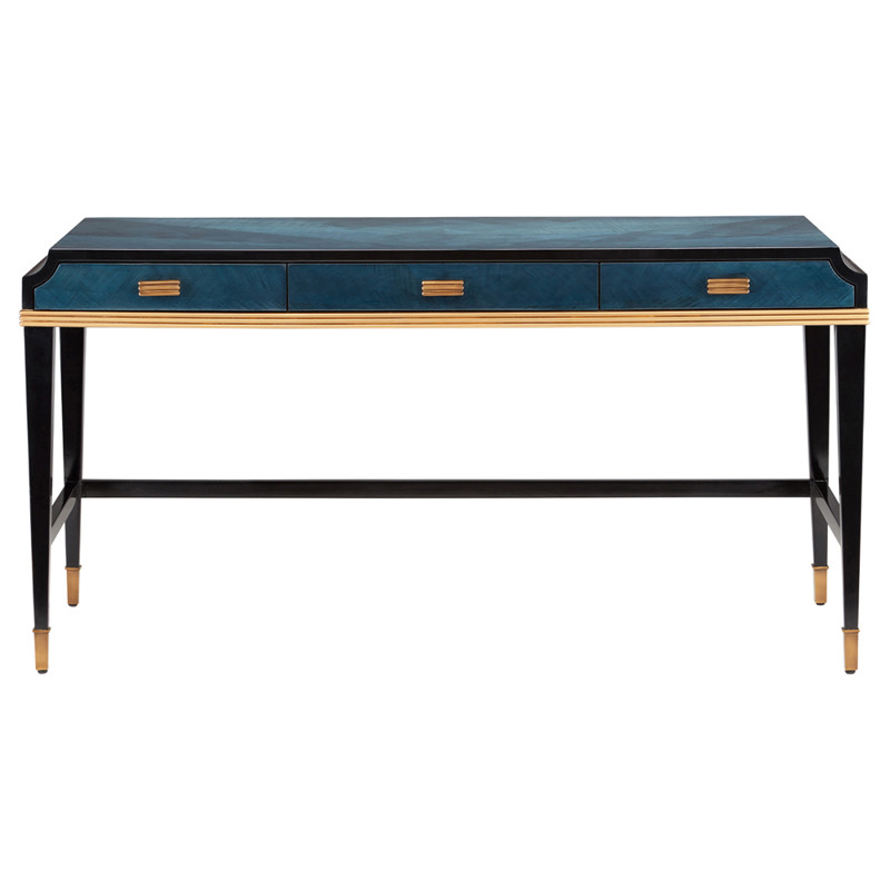 Kelly Modern Classic Blue Sycamore Wood Desk by Currey & Company
