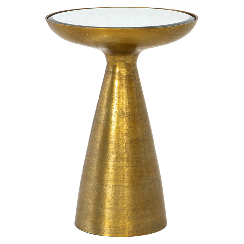 Lupe Industrial Loft Ash Glass Top Gold Aluminum Pedestal Round Side End Table