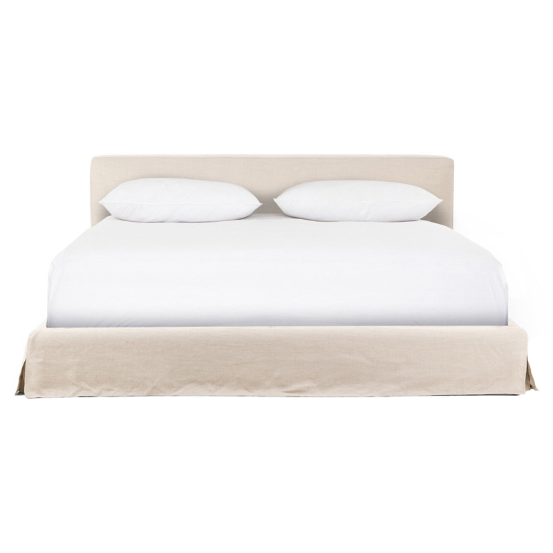 Linus Rustic Lodge Beige Linen Upholstered Slipcovered Bed - King