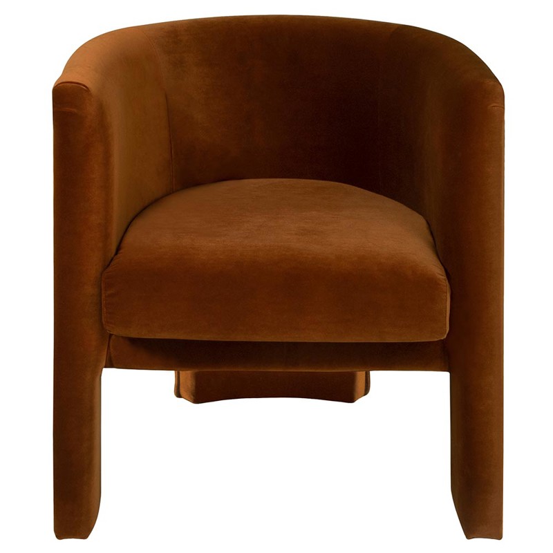 Worlds Away Lansky Mid Century Brown Upholstered Velvet Barrel Club Arm Chair