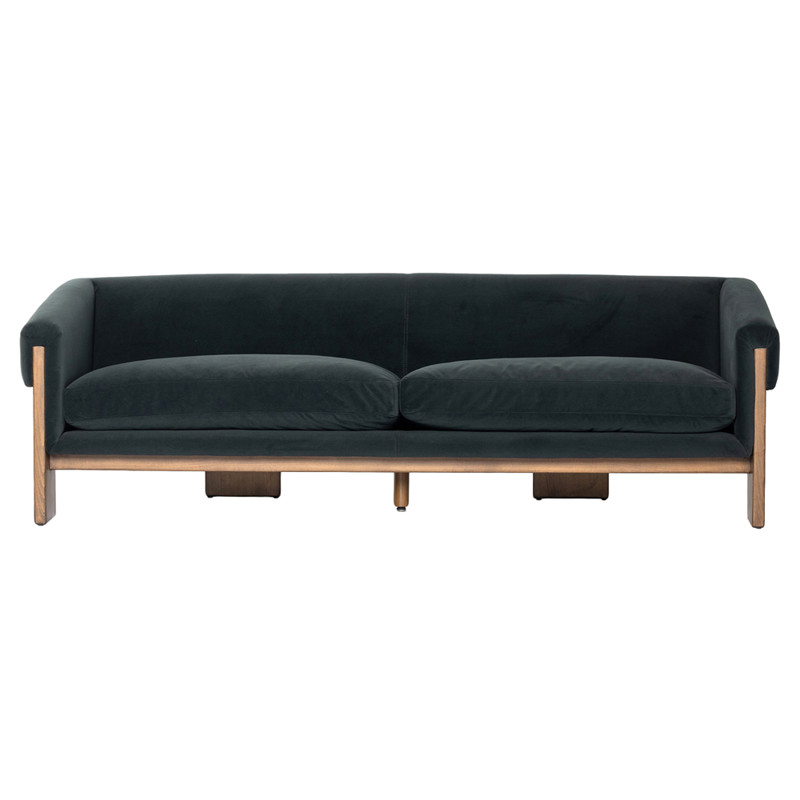 Cabrina Mid Century Modern Smoke Velvet Brown Wood Sofa - 91"
