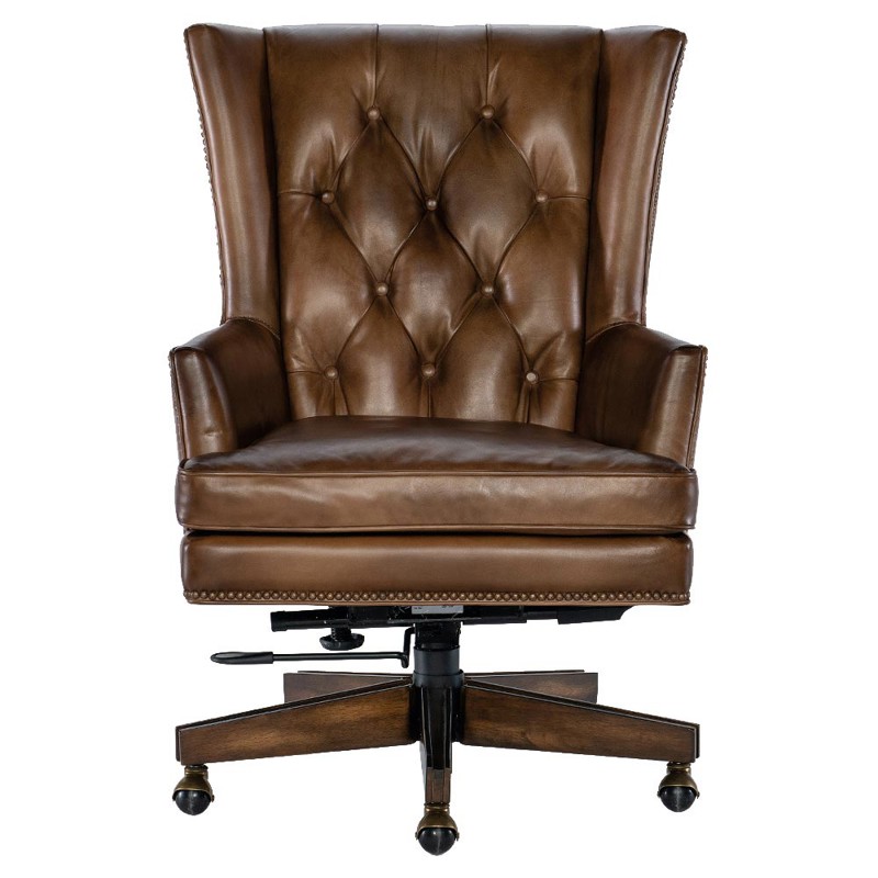 brown tufted office chair with arms