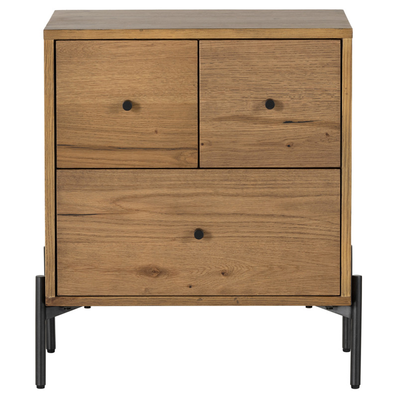 Alina Rustic Lodge Brown Wood Dark Grey Iron 3 Drawer Nightstand