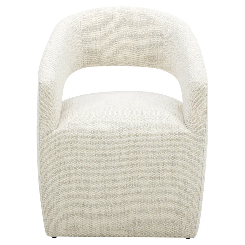 Sonya Mid Century Modern White Performance Boucle Rolling Dining Arm Chair