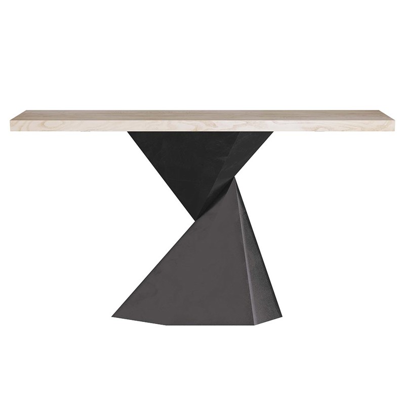 Valder Modern Classic Brown Oak Blackened Bronze Iron Rectangular Console Table