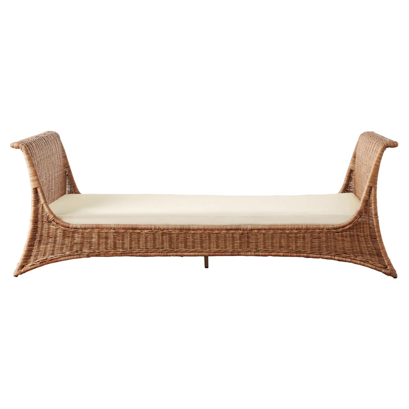 Quinn Coastal Beach Brown Handwoven Rattan Daybed