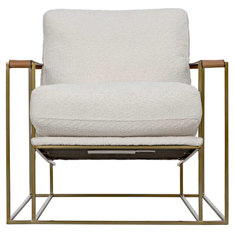Oriana Off White Upholstered Boucle Brass Steel Leather Arm Occasional Chair