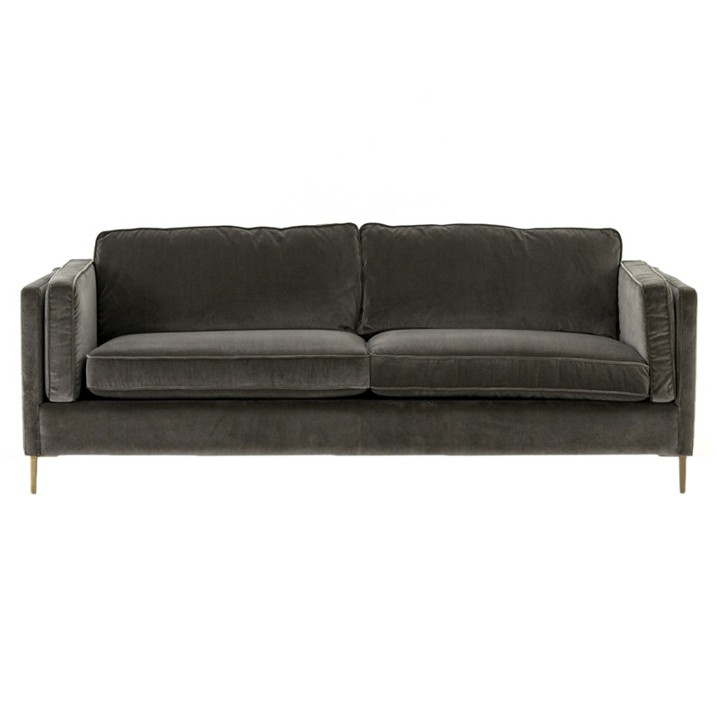 Nicholas Modern Classic Dark Grey Upholstered Velvet Brass Aluminum Sofa - 84"W