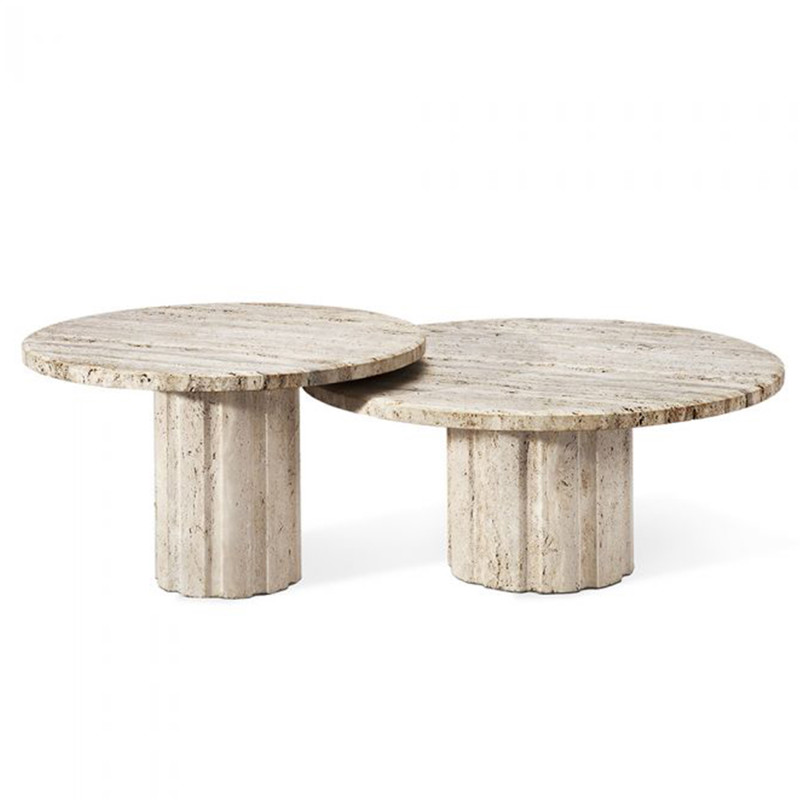 Amerigo Mid Century Modern Cream Marble Coffee Table - Set of 2