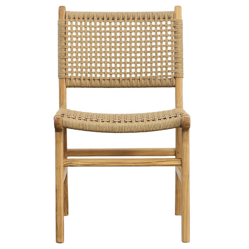 Costa Coastal Beach Natural Teak Woven Wicker Outdoor Dining Side Chair