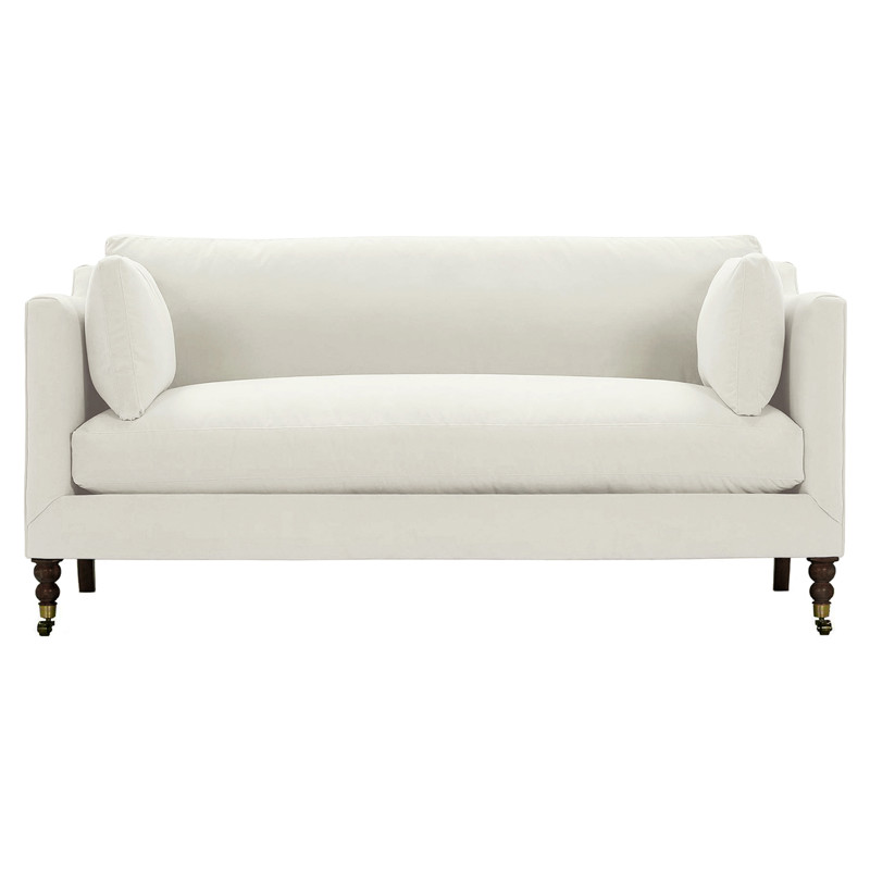 Madeline French Cream Performance Brown Wood Brass Casters Sofa - 71"W