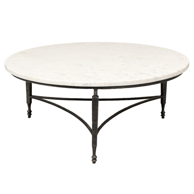 Elise French Country White Marble Black Iron Round Coffee Table