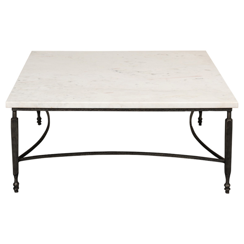 Elise French Country White Marble Black Iron Square Coffee Table
