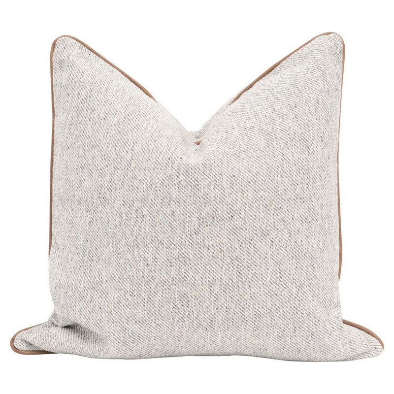 Bradley Modern Classic Grey Natural Brown Leather Piping Throw Pillows - Set of 2