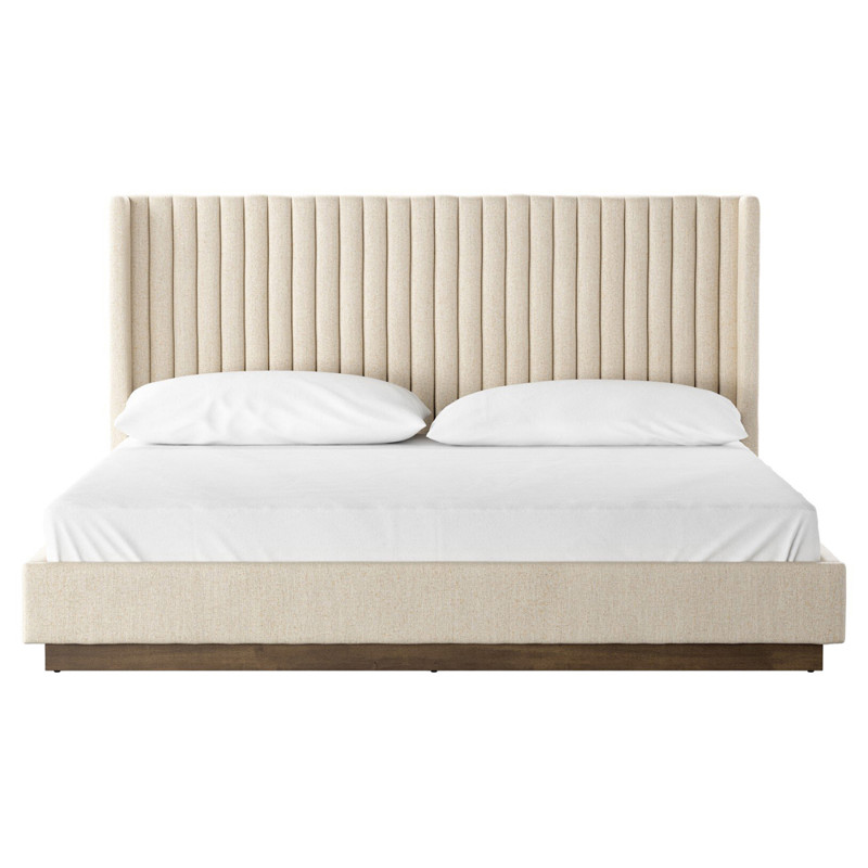 Mirica Rustic Cream Performance Channel Brown Wood Tufted Wingback Bed - King