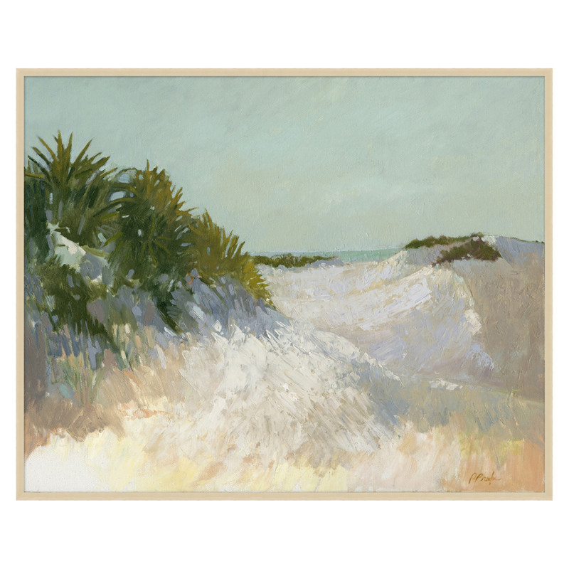 Yesha French Country Blue Dunes Landscape Natural Frame Painting - 42x52
