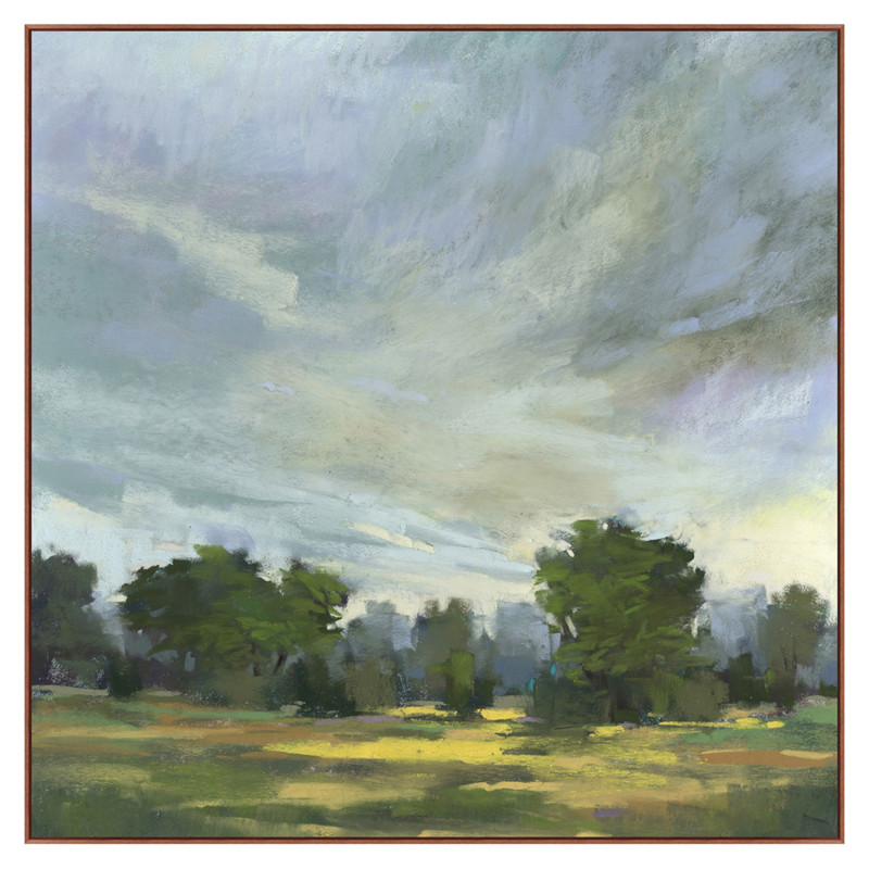 Jansen French Country Green Landscape Brown Frame Painting - 59x59