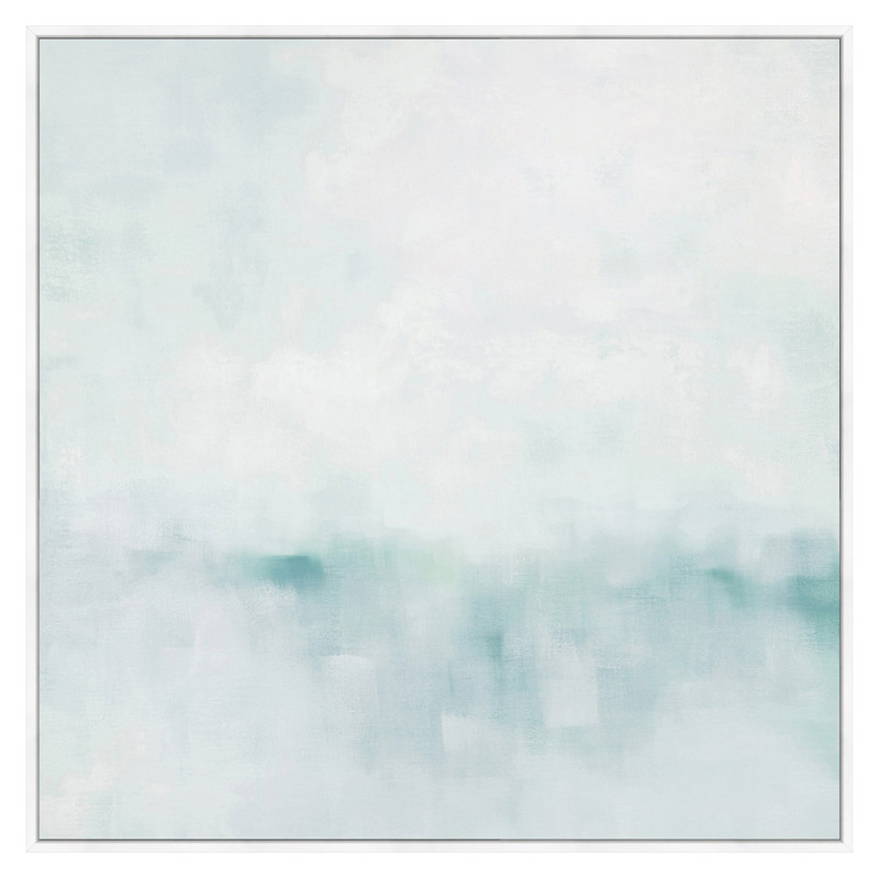 Sky Modern Classic Light Blue Mist Abstract White Frame Painting - 47x47
